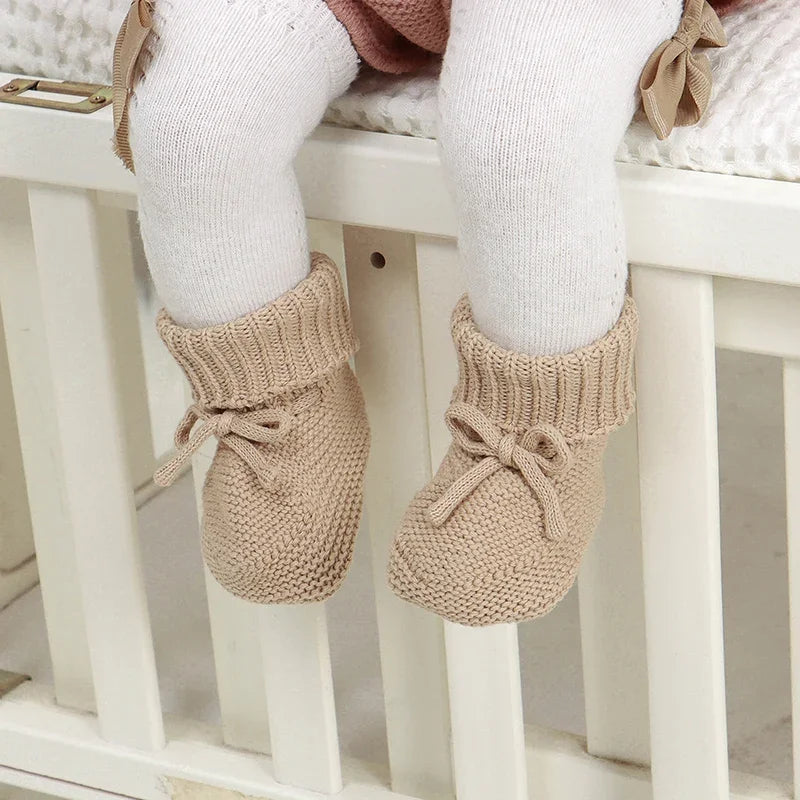 Infant Baby Shoes Cotton Knitted Newborn Girl Boy Boots Fashion Solid Warm Toddler Kid Slip-On Bed Shoes Handmade 0-18M Footwear